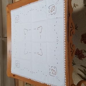 Vintage White Tablecloth, 34" X 34"